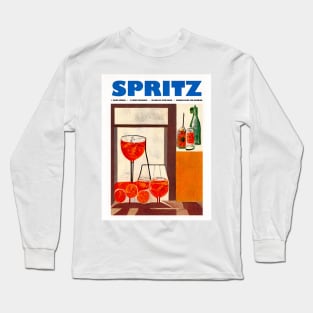 Retro Classic Spritz Poster Drinks at Home Homebar, Kitchen Bar Prints, Vintage Drinks, Recipe, Wall Art Long Sleeve T-Shirt